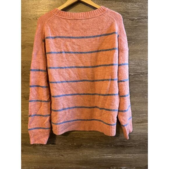 J. CREW Women’s Alpaca Crewneck Sweater Pink Blue Striped Cozy Oversized Size M - Picture 7 of 8